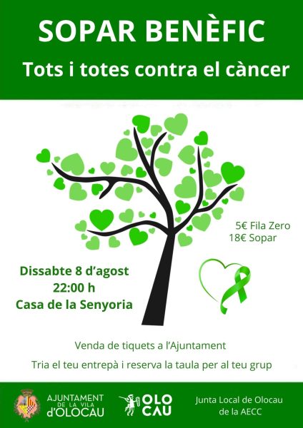 Cartell sopar benèfic contra el càncer Olocau 2026